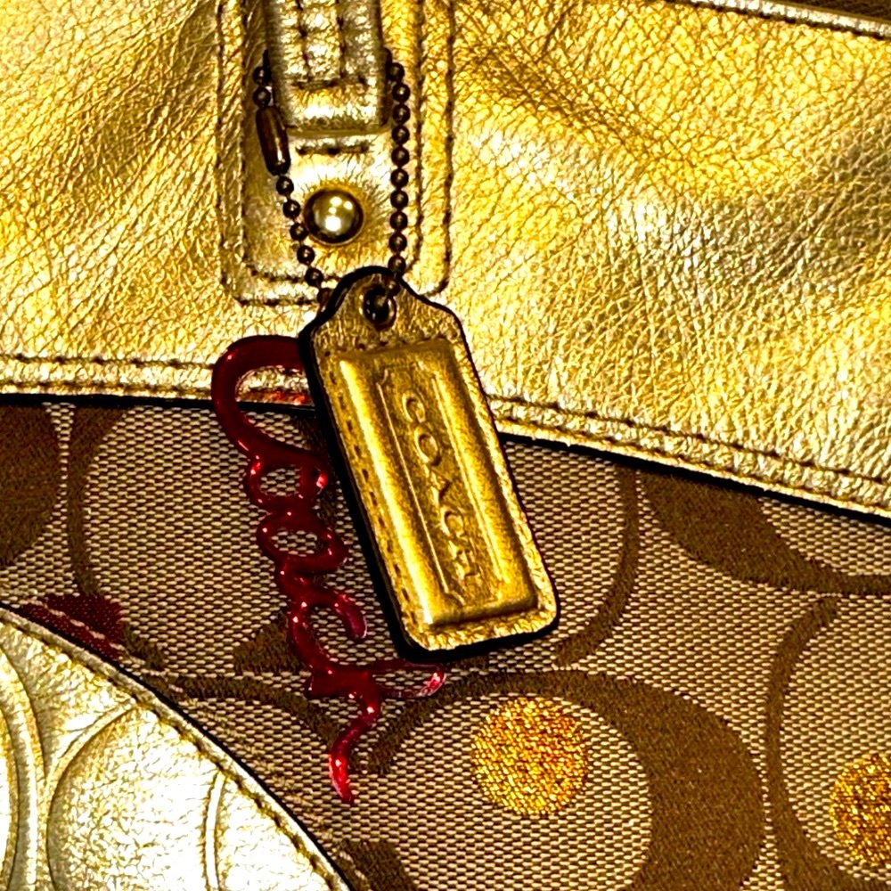 Coach Signature Laura “Secret Admirer” Gold & Brown Lrg Tote Bag w/ Charm & Tag - Picture 3 of 10